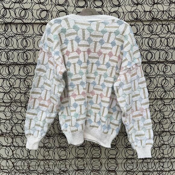 Vintage Private Club Pastel Basket Weave Geometric Knot Sweater Cotton XL - Picture 2 of 9